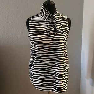 Ann Taylor sleeveless, scarf neck blouse.